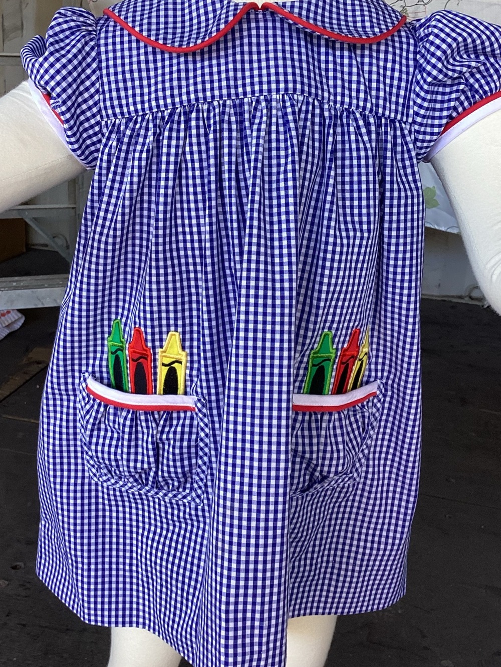 Girls Purple Gingham Crayon Pocket Dress